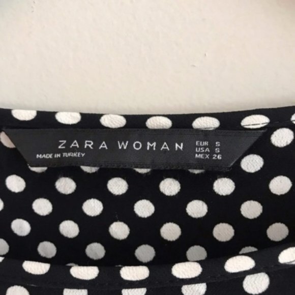 Zara | Black Pop Over Blouse with White Polka Dots - Picture 2 of 6